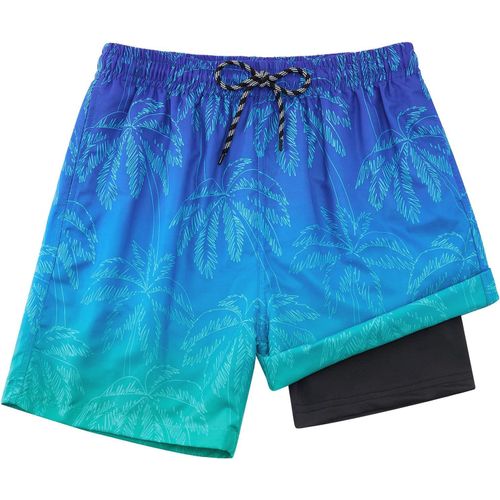 Boy's Summer Swim Shorts With Compression Lining Quick Dry Printed Board Shorts Teenager 7-16 Years