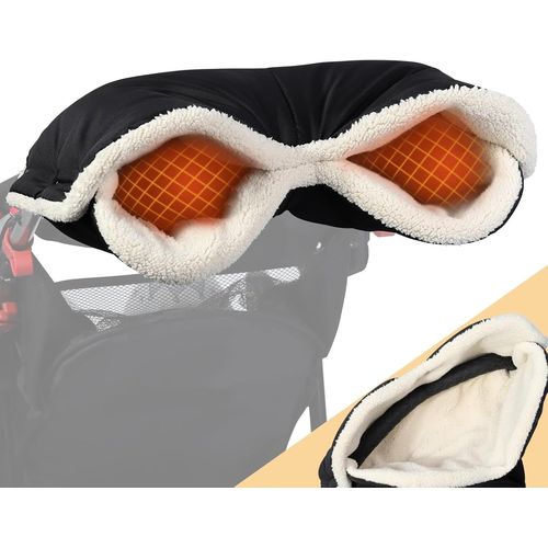 Pushchair Gloves,Warm Gloves For Pushchairs With Berber Fleece,Weather Resistant Material,Comfortable Hand Protection,Machine Washable,Universal Pushchair Gloves,Black
