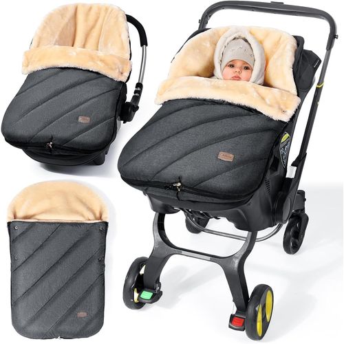 Cosy Baby Footmuff With Zip And Easy Access Waterproof Baby Nest Car Seat With Imitation Fleece Wool Warm Dark Grey