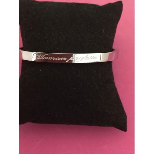 Idée Cadeau 🎁 , Bracelet Jonc Argent, Avec Inscription De Chaque Côté Maman Parfaite, Peut Rester Au Poignet, 5 Mm De Largeur , Livrée Avec Sa Pochette Cadeau 