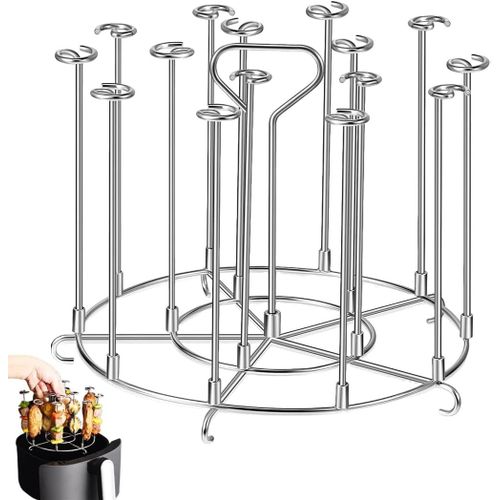 Grille Air Fryer en Acier Inoxydable,Support Brochette Multifonction avec 15 Bâtons Barbecue, Accessoire Air Fryer Friteuse à Air Compatible avec Ninja