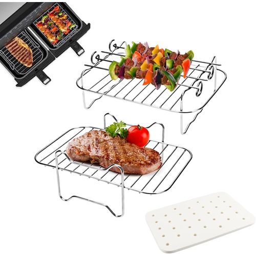 Grille pour Air Fryer, 20CM Accessoires Air Fryer Grille de Cuisson Pain Double,pour Friteuse 300,304 Acier Inoxydable,Une Broche à Pâtisserie