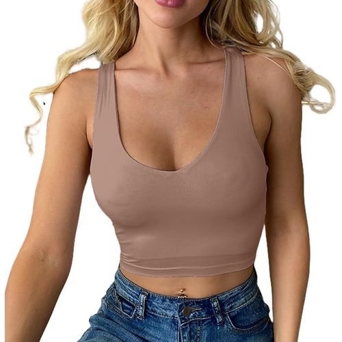 Women's Crop Top Sexy Crop Tank Tops Sleeveless Deep V Neck Sports Camisole Slim Fit Camisole Chic And Elegant Basic Yoga Fitness Top Classics Tee Shirt.[N492]