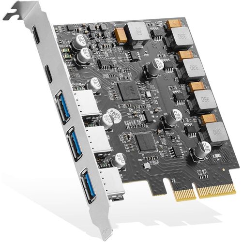Bin Carte d'extension PCIE vers USB 3.2 Gen2 10 Gbps,5 ports,3 ports USB Type-A et 2 ports de type C,alimentation autonome,support à profil bas,adaptateur de contrôleur USB3.2 pour Windows
