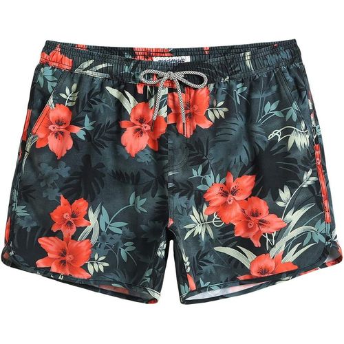 Men's Swimming Shorts Short 4 Way Stretch Vintage 80 90 Quick Dry For Beach Holidays,Green Red Flowers,Xxl