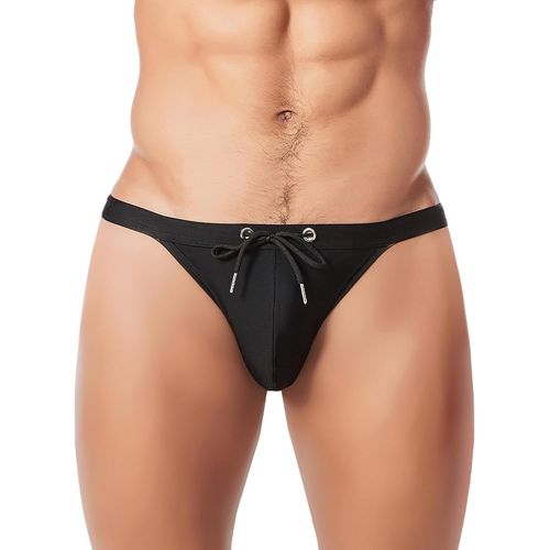 Slip De Bain Homme Taille Basse Avec Fentes Hautes Et Cordon De Serrage Maillot Sexy Bikini