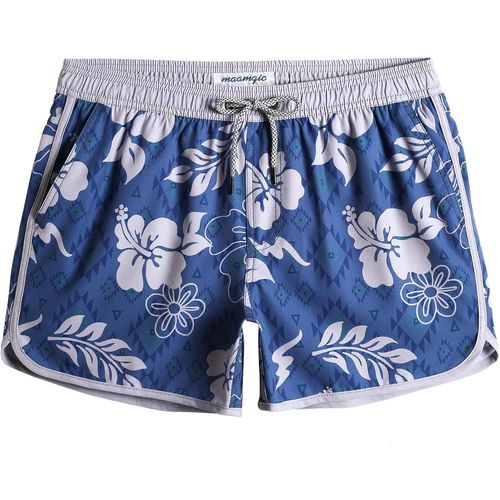 Men's Swimming Shorts Short 4 Way Stretch Vintage 80 90 Quick Dry For Beach Holidays,Flower Grey Blue,Xl