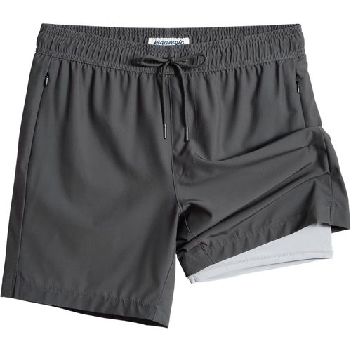 Men's 2 In 1 Quick Dry Swim Shorts With Lining | Quick Dry Casual Swimming Shorts Boardshorts With Inner Pants And Pocket,Light Dark Grey 7,M