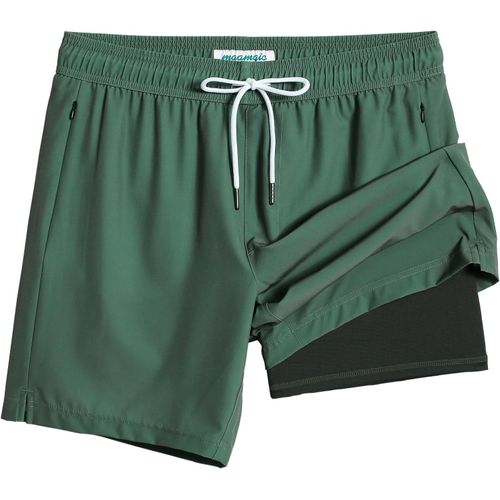 Men's 2 In 1 Quick Dry Swim Shorts With Lining | Quick Dry Casual Swimming Shorts Boardshorts With Inner Pants And Pocket,Dark Military Green 7,M
