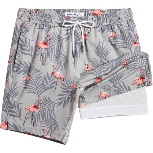 Men's 2 In 1 Quick Dry Swim Shorts With Lining | Quick Dry Casual Swimming Shorts Boardshorts With Inner Pants And Pocket,Grey And Pink.,Xxl