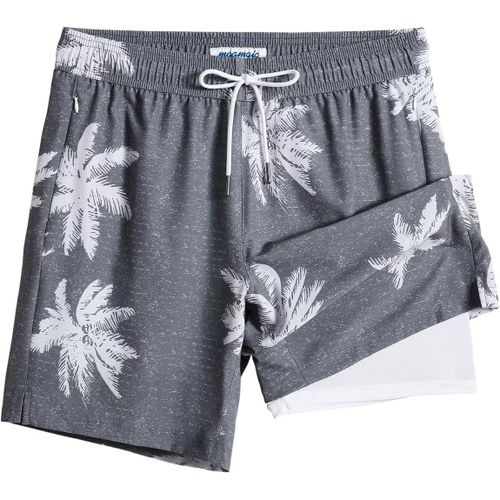 Men's 2 In 1 Quick Dry Swim Shorts With Lining | Quick Dry Casual Swimming Shorts Boardshorts With Inner Pants And Pocket,Coco Grey 7,L