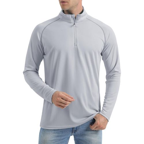 Tee Shirt Homme Chemise Manches Longues Rashguard Upf 50+ Fonctionnel Pour Homme Avec Fermeture Éclair 1/4 Sport Séchage Rapide