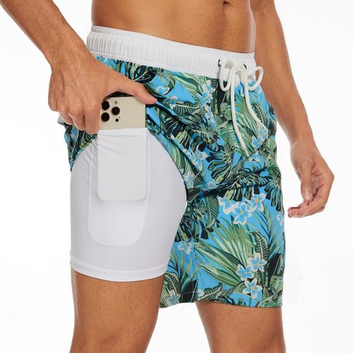 Men's 2 In 1 Compression Lined Swim Shorts With Pockets For Surfing Sports Surfing