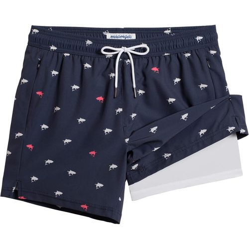 Men's Swimming Trunks With Compression 2 In 1 | 5.5 Inches Quick Dry Casual Swimming Shorts Boardshorts With Inner Pants And Pocket,Blue Mini White Shark,L,02 Blue Mini Shark White 5.5,L
