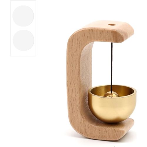 anwxai-Cloche Porte D'Entrée,Sans Perçage Carillon De Porte,Bois Massif En Forme De C Sonnettes De Porte Magnétiques,Autocollant Sonnette En Bois,Pour Portes,Bureaux,Magasins,Cafés