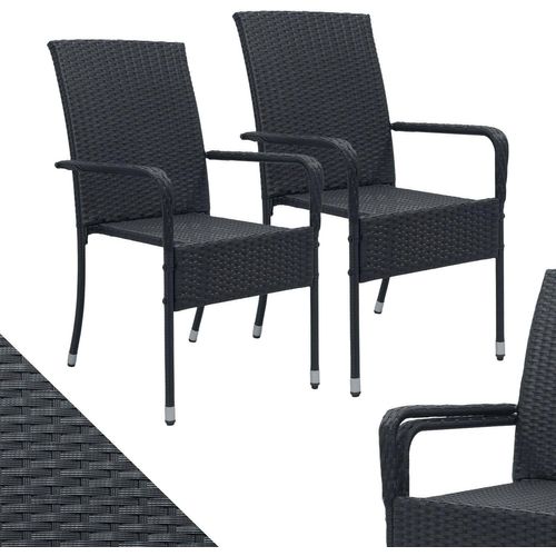 Anwxai-Ensemble De 2 Chaises De Jardin Yoro En Rotin Avec Accoudoirs Et Dossier-2 Chaises Empilables-Chaise En Rotin Pour Le Jardin-Chaise Empilable Chaise De Balcon Noir