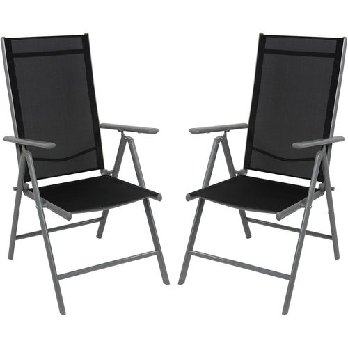 Anwxai-Set De Chaises Pliantes Jardin Exterieur Aluminium Accoudoirs Dossier Inclinable Terrasses Balcon,Couleur:Gris/Noir,Quantité:2 Unité