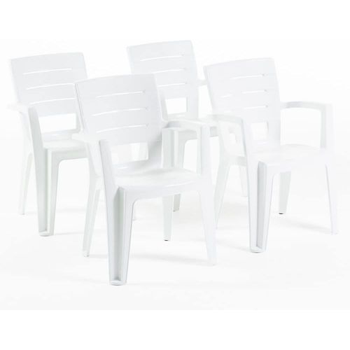 Anwxai-Anita-Chaises D'extérieur Et De Jardin Empilables En Résine Effet Bois Avec Accoudoirs(4,Blanche)