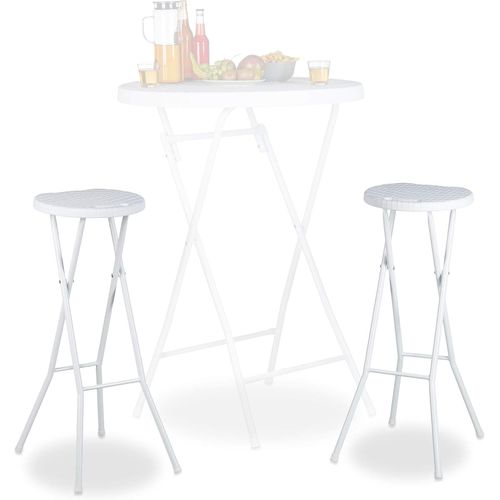 Anwxai-Tabouret Pliant De Jardin Bastian Lot De 2 Sans Dossier Résistant Hauteur 80cm Chaise De Bar Plastique Optique Rotin,Blanc