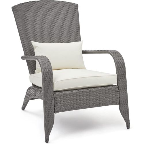 Anwxai-Chaise Adirondack,Chaise De Jardin En Rotin Pe,Fauteuil Relax Jardin Plein Air Avec Dossier Haut Et Accoudoirs,Chaises De Loisirs Avec Coussins Pour Patio,Terrasse,Piscine,Gris Brun