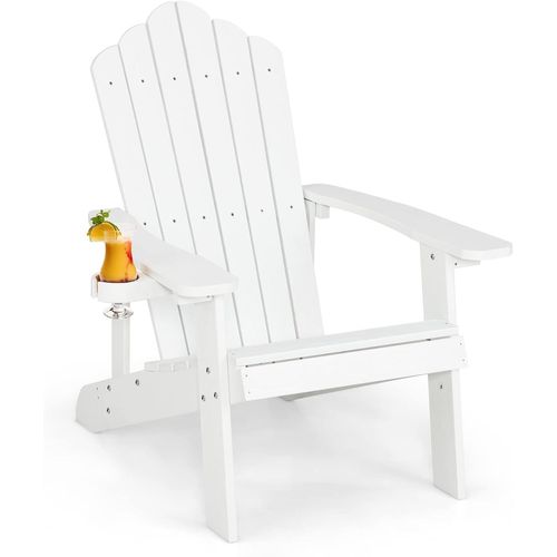 anwxai-Fauteuil De Jardin Exterieur Relaxant,77X86X94Cm,Chaise Adirondack En Plastique Ergonomique Avec Porte-Gobelet,Dossier Haut,Charge 150 Kg,Idéal Pour Jardin,Terrasse,Piscine(Blanc)