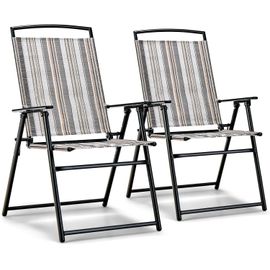 Anwxai-Chaise De Jardin 2 Pcs Exterieur Pliable,Bain De Soleil Peu Encombrantes Avec Accoudoir,Repose-Pied Et Dossier Comfortable,Cadre Métal,Idéal Pour Cour,Jardin,Piscine