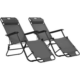Anwxai-Catherinol Bain De Soleil Transat Jardin Chaises Longues Pliables 2 Pcs Avec Repose-Pied Acier Gris