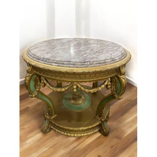 Une Table Ronde En Hêtre Doré Et Marbre Gris Style Louis Xv