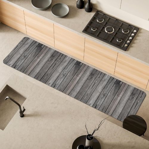 Anwxai-,Tapis Malaga Pour Cuisine Et Couloir,Tapis Multi-Usages,Pvc Antidérapant,Imperméable Et Absorbant,Décoration Bois Gris,55x230cm,Lavable En Machine,Design Moderne,Fabriqué En Italie