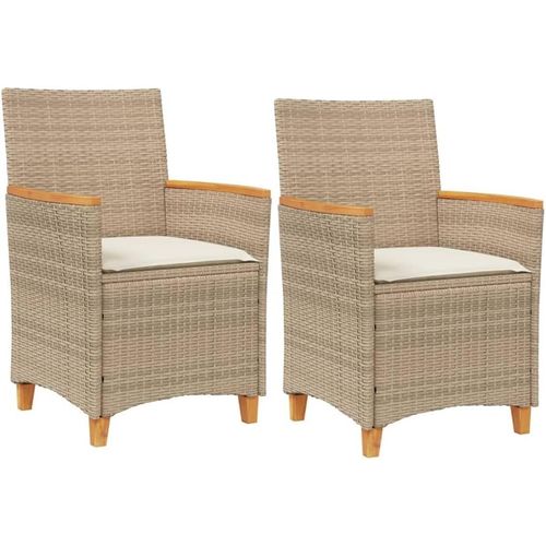 Anwxai-Lot De 2 Chaises De Jardin Avec Coussins,Sièges Avec Accoudoirs,Fauteuils De Terrasse Patio,Moderne,Beige Résine Tressée Bois
