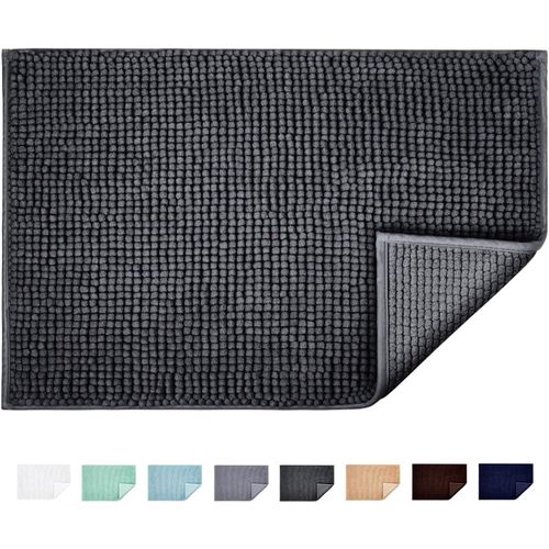 Anwxai-Tapis De Bain Antidérapant Absorbant Tapis De Salle De Bain Pour Sortie De Douche Baignoire Toilette Cuisine En Microfibre Chenille Lavable En Machine 40x60cm(Gris Foncé)