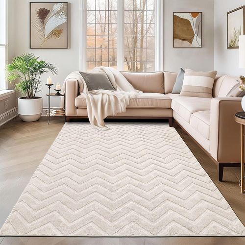 Anwxai-Tapis Salon Moderne Poil Ras Beige 120x160cm Tapis Descente De Lit Chambre Adulte Style Bohème Antidérapant Tapis Décoratif Rectangulaire À Motif Géométrique Pour Salon Chambre Couloir