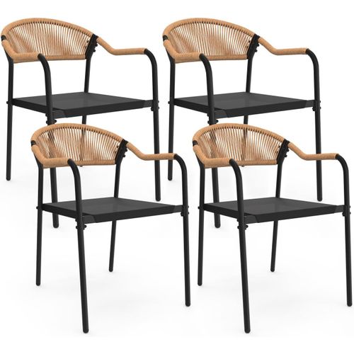 Anwxai-Lot De 4 Chaises De Jardin Madeira Métal,Cordage Et Textilène Noir Et Rotin Clair