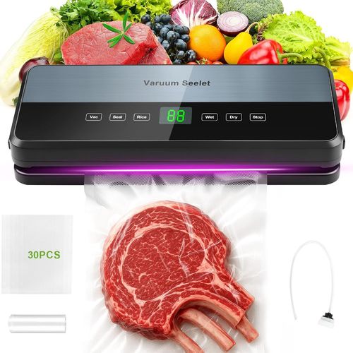 anwxai-Machine Sous Vide Alimentaire 6 En 1,Sous Videuse Alimentaire Pour Le Mode Sec/Moist Avec Tuyau D'Aspiration D'Air,Coupeur Intégré Et Rangement Du Sac,1 Rouleau De Sacs,30 Sacs