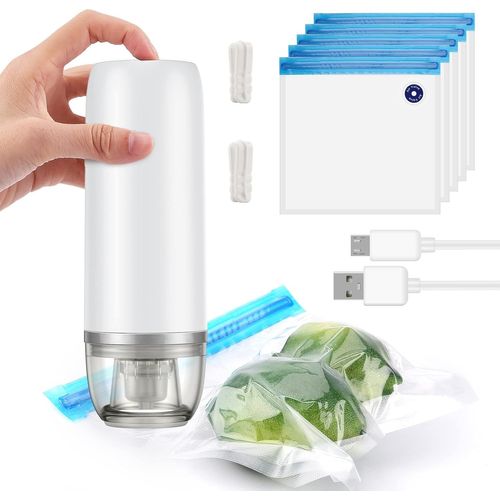 anwxai-Ensemble De Scellant Sous Vide Portable,Scellant Portatif Rechargeable Usb Avec 5 Sacs Sous Vide À Fermeture Éclair Réutilisables,Machine À Sceller L'Air Sous Vide Automatique,Sans Bpa