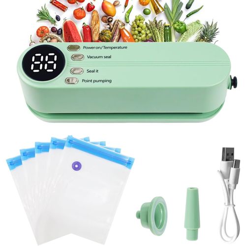 anwxai-Mini Machine À Emballer Sous Vide,Portable,60 Kpa Avec 3 Niveaux De Température,5 Sacs,1 Adaptateur De Gonflage Et 1 Adaptateur D'Aspiration D'Air Pour La Conservation Des Collations Et Le