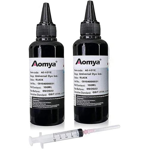 anwxai-Lot De 2 Noir 100Ml X 2 Flacons De Recharge D'Encre Colorante Universelle Pour Imprimantes Hp Canon Epsn Brother Lexmark Cartouches Rechargeables Système Ciss Cis Avec Seringue Gratuite