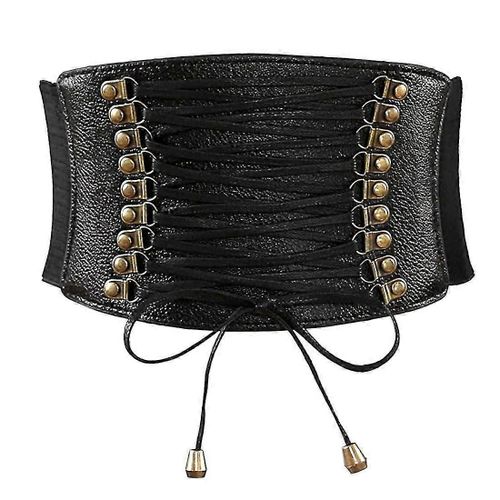 Ceinture Corset Large Taille Haute Pour Femme En Cuir Pu Et Dentelle Élastique