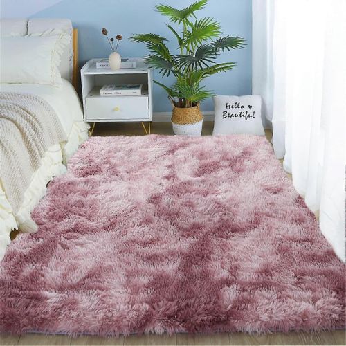 Tapis De Sol Moelleux En Fausse Fourrure, Tapis De Sol Décoratif Dégradé Pour Chambre À Coucher, Salon, Salle À Manger (Rose-Violet, 120 X 200 Cm)