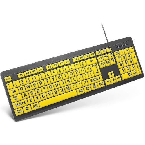 Clavier d'ordinateur Piao à gros caractères, clavier USB filaire à contraste élevé avec lettres imprimées surdimensionnées pour les personnes malvoyantes et malvoyantes (jaune)