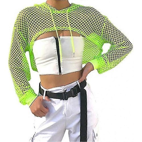 T-Shirt À Capuche Court Et Sexy Style Années 80 Pour Femme, Style Concert, Résille, Néon