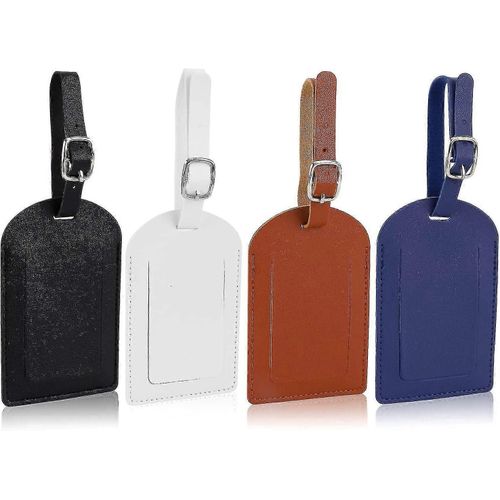 Lot de 4 étiquettes de bagage en cuir avec sangle réglable et protection de confidentialité, compatibles avec les valises d'avion Lcx-02