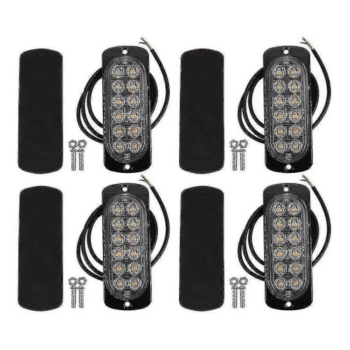 Lot De 4 Feux Stroboscopiques De Secours À 12 Led Ambre Pour Voiture, Feux De Détresse Orange Pour Grille De Ventilation