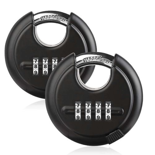 Cadenas à combinaison robuste ¿ Cadenas à disque en acier inoxydable pour extérieur, résistant aux intempéries pour portail, abri de jardin, garage, casier (noir, 2 pièces)