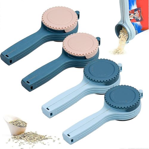 Pinces de fermeture pour sacs en plastique, 4 pièces, pour sceller et verser des sacs avec couvercle, pour aliments et collations (bleu + rose)