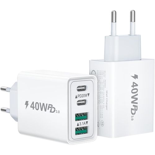 Chargeur Usb C,40 W 4 Ports Prise Usb C Rapide,Double Port Pd+Qc Bloc Chargeur Usb C,Multiple Type C Adaptateur Secteur Pour Iphone 16 15 14 13 12 11 Pro Max Téléphone Samsung Tablette(2 Pièc.[Y30]