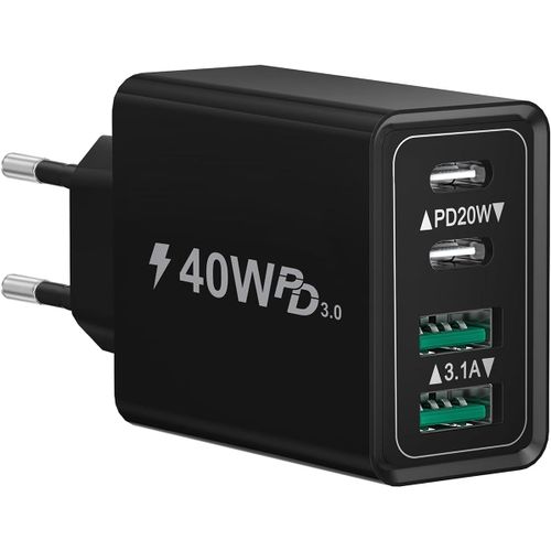 Chargeur Usb C,40 W 4 Ports Prise Usb C Rapide,Double Port Pd+Qc Bloc Chargeur Usb C,Multiple Type C Adaptateur Secteur Pour Iphone 16 15 14 13 12 11 Pro Max Téléphone Samsung Tablette.[Y31]