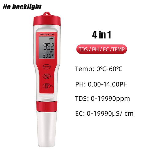 PEZ9908 TESTER DE QUALIT? DE L'EAU 4 en 1 pH Solides dissous dissous EC D¿¿tecteur de temp¿¿rature Test Pen Backlight ¡æ / ¿H Conversion d'unit¿¿