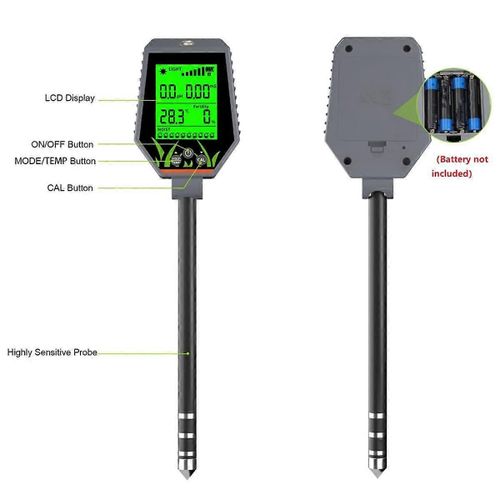 Tester de sol 6-en-1 Ph / EC / Humidit¿¿ / Sunlight / Fertility / Temp Digital Sol Muture Tester PHeter pour le jardinage Hydroponic