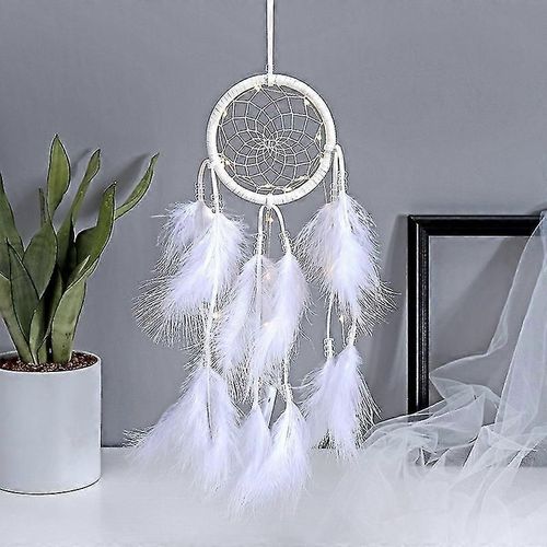 Petit Receveur De R¿ºve Avec Lumi¿¿Re Led, Catcher De R¿ºve En Plumes Faits ¿¿ La Main, Dreamcatcher Wall Decor Home Orn